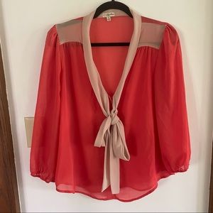 Lily White Sheer Two toned sheer button up top with pussybow size L